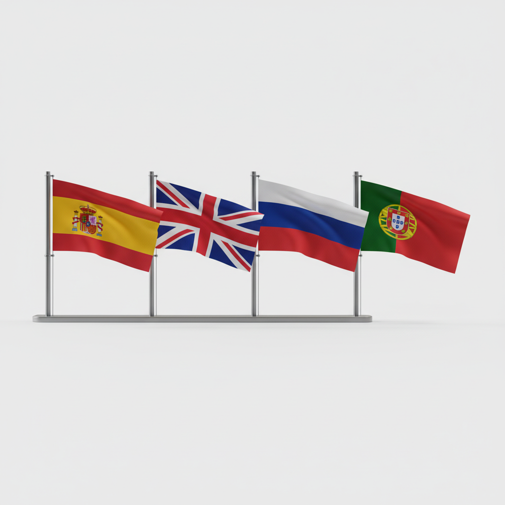 Español, Inglés, Ruso, Portugués